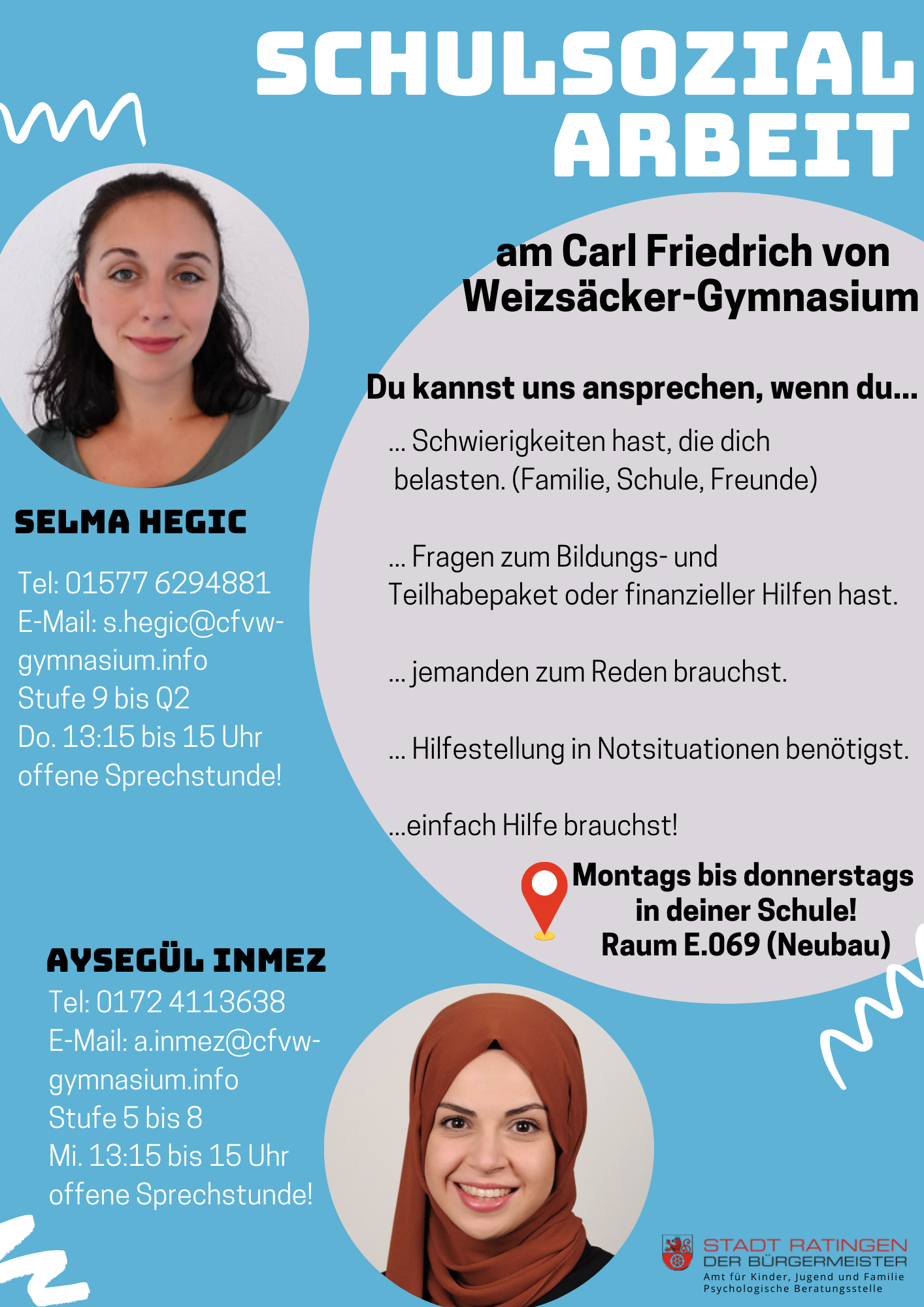 SSA CfvW Schulsozialarbeit am CFvW | s.hegic@cfvw-gymnasium.info | a.inmez@cfvw-gymnasium.info | E-0.69
